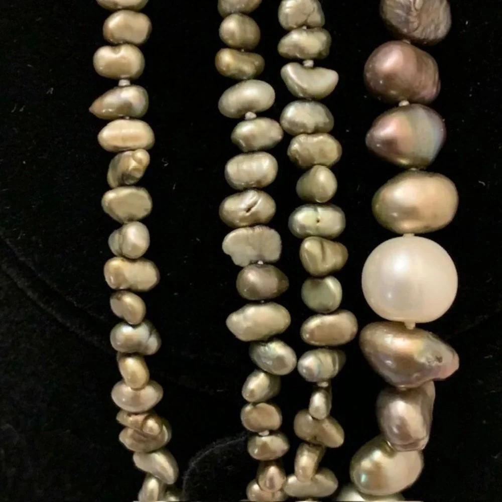 VTG Multi Strand Pearl Necklace Chunky Statement Asian Sterling Silver Coin MCM